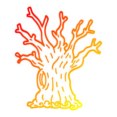 warm gradient line drawing cartoon tree