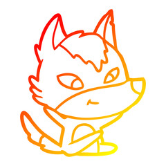 warm gradient line drawing friendly cartoon wolf