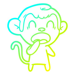 cold gradient line drawing yawning cartoon monkey