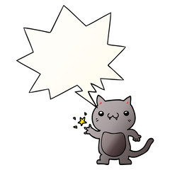 cartoon cat scratching and speech bubble in smooth gradient style