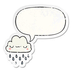 cartoon storm cloud and speech bubble distressed sticker