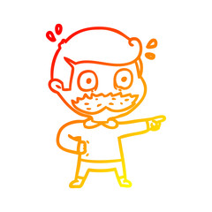 warm gradient line drawing cartoon man with mustache shocked