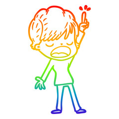 rainbow gradient line drawing cartoon woman talking