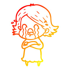Fototapeta premium warm gradient line drawing cartoon woman crying