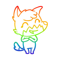 rainbow gradient line drawing happy cartoon fox