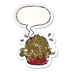 cute cartoon pie and speech bubble distressed sticker