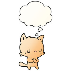 cartoon cat and thought bubble in smooth gradient style
