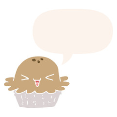cute cartoon pie and speech bubble in retro style