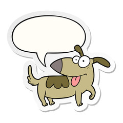 cartoon happy dog and speech bubble sticker