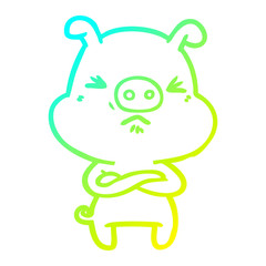 cold gradient line drawing cartoon angry pig