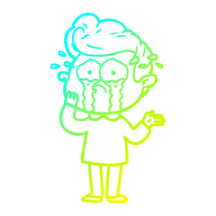cold gradient line drawing cartoon worried crying man