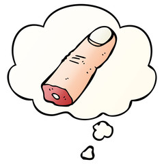 cartoon severed finger and thought bubble in smooth gradient style