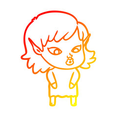 warm gradient line drawing pretty cartoon elf girl