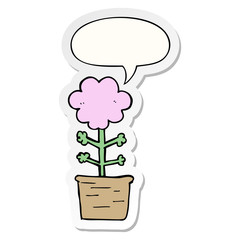 cute cartoon flower and speech bubble sticker