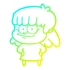 cold gradient line drawing cartoon smiling woman