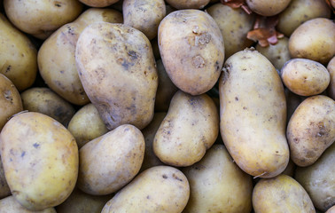 Close up of potatoes at market. 