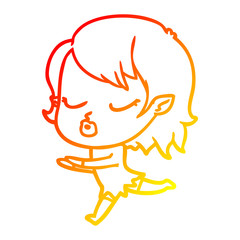 warm gradient line drawing cute cartoon vampire girl