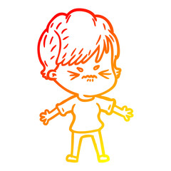 warm gradient line drawing cartoon frustrated woman