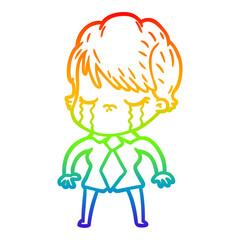 rainbow gradient line drawing cartoon woman crying