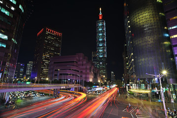 Night with lights of traffic in Taipei     
