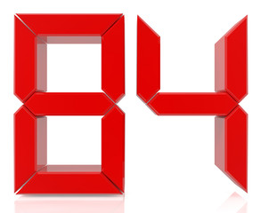 Red digital numbers 84 on white background 3d rendering