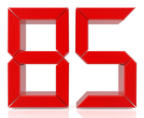 Red digital numbers 85 on white background 3d rendering