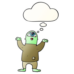 cartoon halloween monster and thought bubble in smooth gradient style