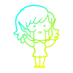 cold gradient line drawing cartoon crying elf girl