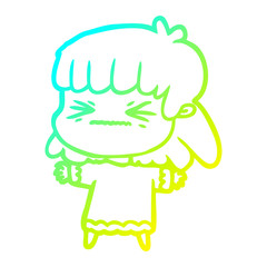 cold gradient line drawing cartoon woman