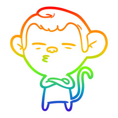 Obraz premium rainbow gradient line drawing cartoon suspicious monkey