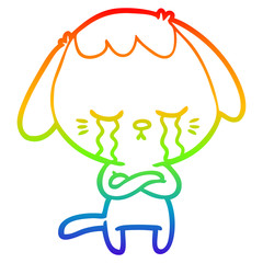 rainbow gradient line drawing cute puppy crying cartoon
