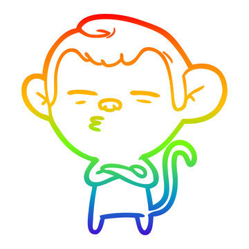 recommend clip art: rainbow gradient line drawing cartoon suspicious monkey