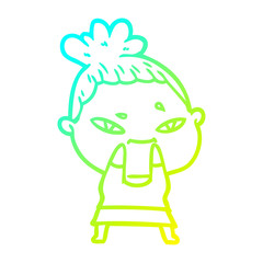 cold gradient line drawing cartoon woman
