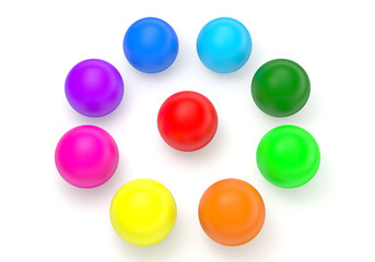 Collection of colorful glossy spheres isolated on white background 3D rendering