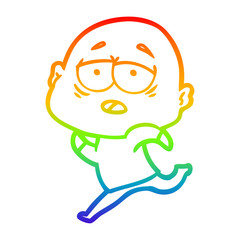 rainbow gradient line drawing cartoon tired bald man