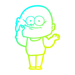 cold gradient line drawing cartoon bald man staring