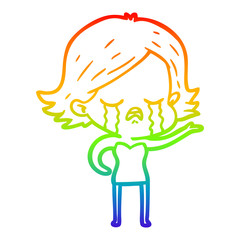 rainbow gradient line drawing cartoon girl crying