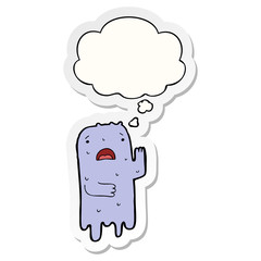 cartoon ghost and thought bubble as a printed sticker