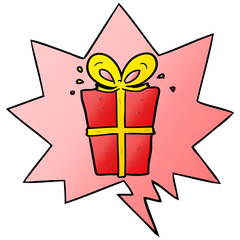 cartoon wrapped gift and speech bubble in smooth gradient style