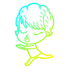 cold gradient line drawing cartoon woman with eyes shut