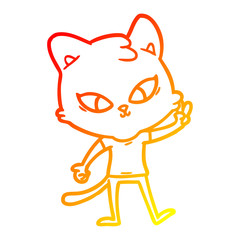 warm gradient line drawing cute cartoon cat