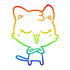 rainbow gradient line drawing happy cartoon cat