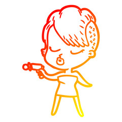 warm gradient line drawing cartoon pretty hipster girl