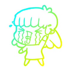 cold gradient line drawing cartoon woman in tears