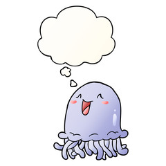 cartoon jellyfish and thought bubble in smooth gradient style