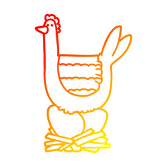 Obraz premium warm gradient line drawing cartoon chicken sitting on eggs in nest