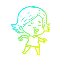 cold gradient line drawing cartoon girl pulling face