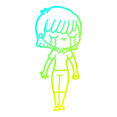 cold gradient line drawing cartoon woman crying