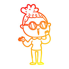warm gradient line drawing cartoon surprised woman wearing spectacles