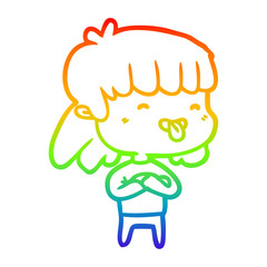 rainbow gradient line drawing girl sticking out tongue